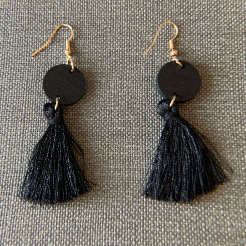 Black Wooden Tassel Earrings